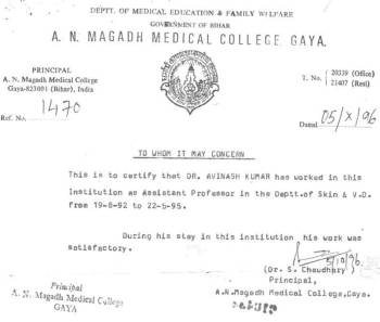 Assistant Professor in Dept. of Dermatology of Anugrah Narayan Magadh Medical College at Gaya in Bihar